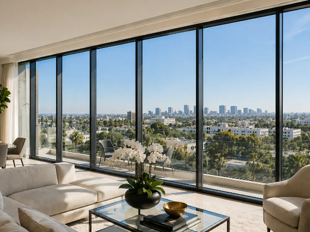 A high-rise apartment interior kept cool and bright behind solar control window film.